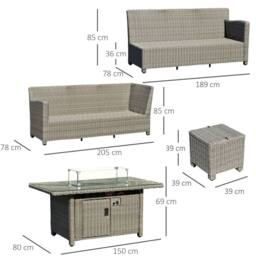 OUTSUNNY 5 PCs Outdoor Rattan Corner Dining Set Footstool Gas Fire Pit Table Furniture in Grey - thumbnail 3