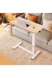 Living and Home Height Adjustable Laptop Table with Storage Shelf Mobile Overbed Desk - thumbnail 1