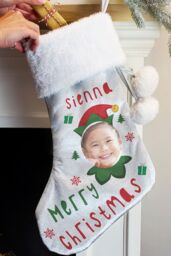Personalised Memento Company Personalised Photo Upload Elf Christmas Stocking in Grey - thumbnail 3