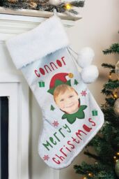Personalised Memento Company Personalised Photo Upload Elf Christmas Stocking in Grey - thumbnail 4