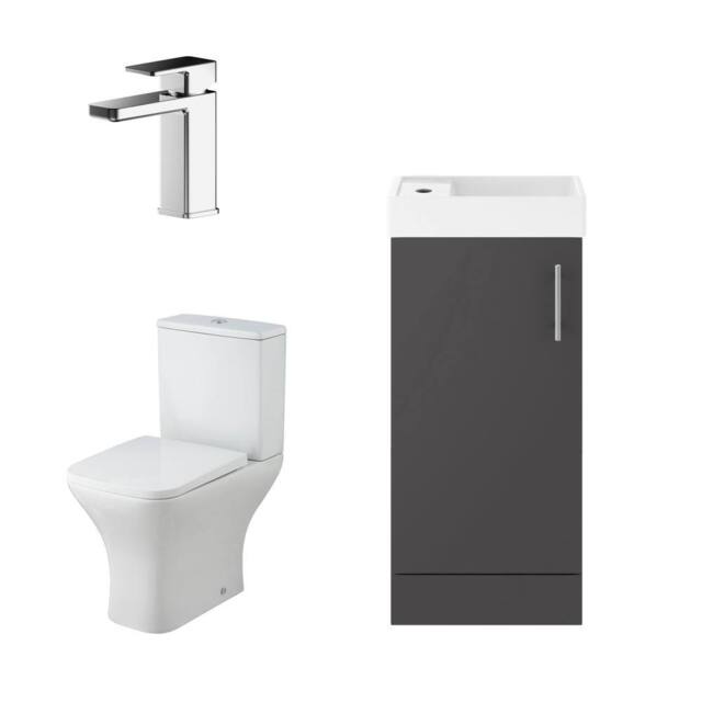 Balterley Cloakroom Floor Standing Vanity, Tap & Toilet - Gloss Grey - image 1