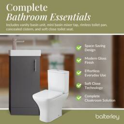 Balterley Cloakroom Floor Standing Vanity, Tap & Toilet - Gloss Grey - thumbnail 7