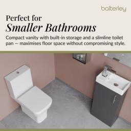 Balterley Cloakroom Floor Standing Vanity, Tap & Toilet - Gloss Grey - thumbnail 3