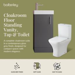 Balterley Cloakroom Floor Standing Vanity, Tap & Toilet - Gloss Grey - thumbnail 2