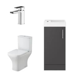Balterley Cloakroom Floor Standing Vanity, Tap & Toilet - Gloss Grey - thumbnail 1