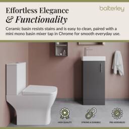 Balterley Cloakroom Floor Standing Vanity, Tap & Toilet - Gloss Grey - thumbnail 4