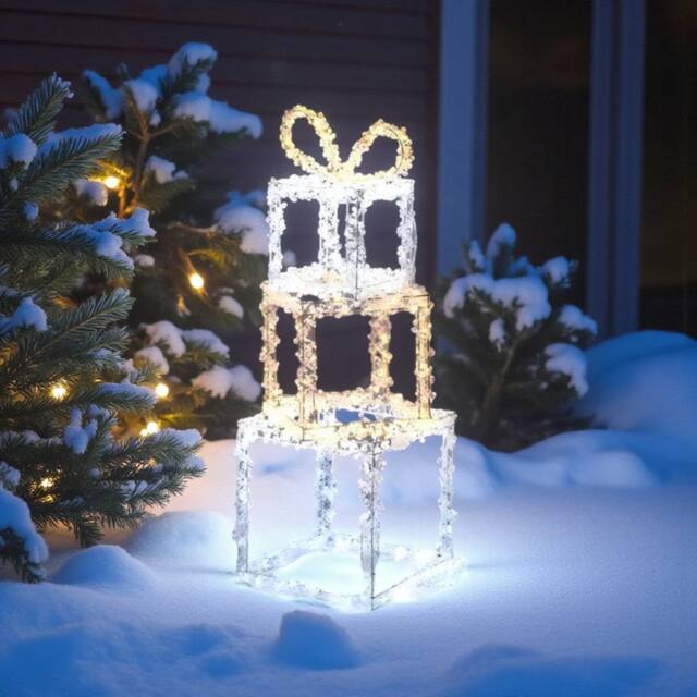 Garden Greatness Light Up Christmas Gift Stack Decoration in White - Size: 1 Pack