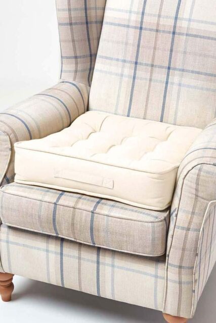 Homescapes Cotton Armchair Booster Cushion in Cream - Size: 50 cm x 50 cm - image 1