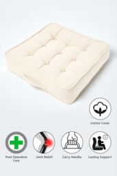 Homescapes Cotton Armchair Booster Cushion in Cream - Size: 50 cm x 50 cm - thumbnail 2
