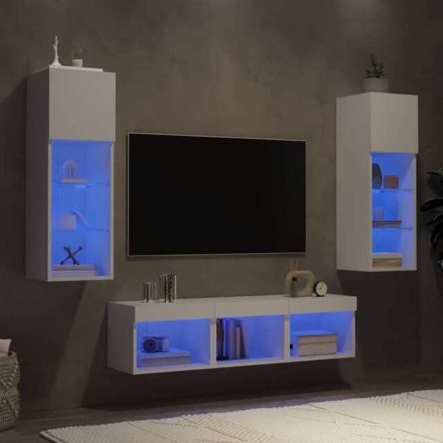 Berkfield Home 5 Piece TV Wall Units with LED White Engineered Wood - image 1