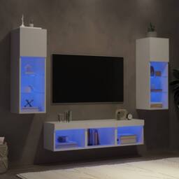 Berkfield Home 5 Piece TV Wall Units with LED White Engineered Wood - thumbnail 1