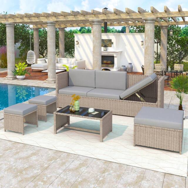 BTM Outdoor 4-6 Seater Garden Furniture Lounge Set, Rattan Sofa for Patio in Brown - image 1