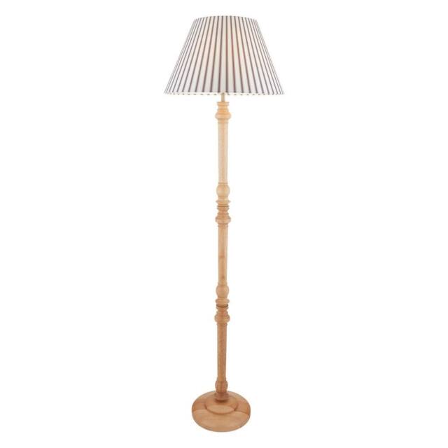 First Choice Lighting Julian - Natural Wood 161cm Floor Lamp with Striped Linen Shade - image 1