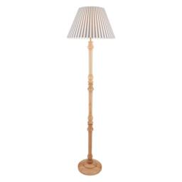 First Choice Lighting Julian - Natural Wood 161cm Floor Lamp with Striped Linen Shade