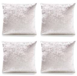 Luxury Living Crushed Velvet Cushions Set of 4 With Fibre Filled Pads in Cream - Size: 45 cm x 45 cm