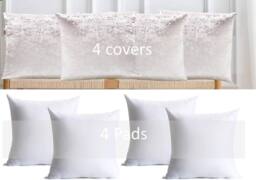 Luxury Living Crushed Velvet Cushions Set of 4 With Fibre Filled Pads in Cream - Size: 45 cm x 45 cm - thumbnail 3
