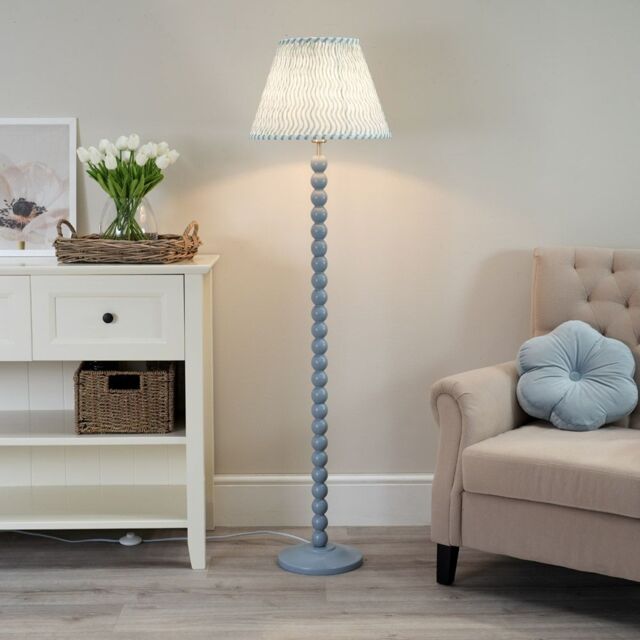 ValueLights Bobbins Powder Blue Floor Lamp with Tapered Fabric Pleated Shade with LED Bulb in Pale Green - image 1