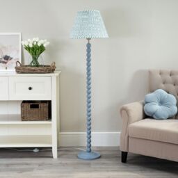 ValueLights Bobbins Powder Blue Floor Lamp with Tapered Fabric Pleated Shade with LED Bulb in Pale Green - thumbnail 5
