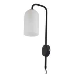 First Choice Lighting Victoria - Black Plug in Wall Light with Frosted Glass Shade