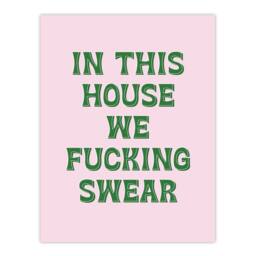 "Artery8 In This House We Swear Pink Green Funny Cheeky Wall Art Print - Size: W12"" x H16""" - thumbnail 1