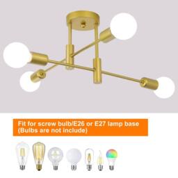 NIVOR 4 light Industrial Chandelier Mid Century Flush Mount Ceiling E27 in Metallic Gold - thumbnail 3