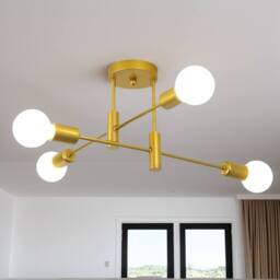 NIVOR 4 light Industrial Chandelier Mid Century Flush Mount Ceiling E27 in Metallic Gold