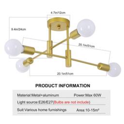 NIVOR 4 light Industrial Chandelier Mid Century Flush Mount Ceiling E27 in Metallic Gold - thumbnail 2