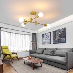 NIVOR 4 light Industrial Chandelier Mid Century Flush Mount Ceiling E27 in Metallic Gold - thumbnail 4