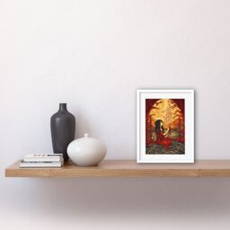 "Artery8 Wall Art Print Red Witch Concept Art Fire Priestess Art Nouveau Artwork Framed 9X7 Inch in White - Size: W7"" x H9""" - thumbnail 2