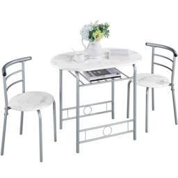 KORVIXA Dining Room Table Set 3 Piece Breakfast Bar Table Set in Silver - Size: 100 cm x 100 cm