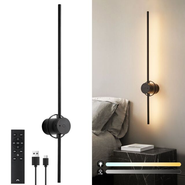 Harper Living Battery Operated Wall Light, USB Rechargeable Wall Lamp with Remote & Touch Control in Black - image 1