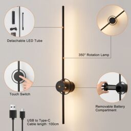 Harper Living Battery Operated Wall Light, USB Rechargeable Wall Lamp with Remote & Touch Control in Black - thumbnail 3