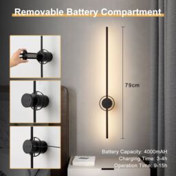 Harper Living Battery Operated Wall Light, USB Rechargeable Wall Lamp with Remote & Touch Control in Black - thumbnail 5