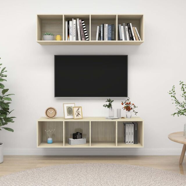 Berkfield Home Wall-mounted TV Cabinets 2 pcs Sonoma Oak Engineered Wood in Brown - image 1