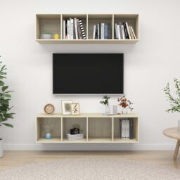 Berkfield Home Wall-mounted TV Cabinets 2 pcs Sonoma Oak Engineered Wood in Brown - thumbnail 1