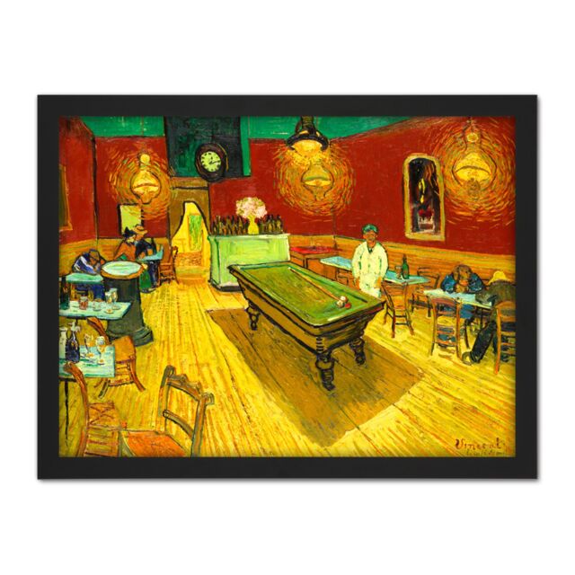 "Artery8 Wall Art Print Van Gogh Night Cafe Large Framed Wall Décor Art in Brown - Size: W18"" x H24""" - image 1