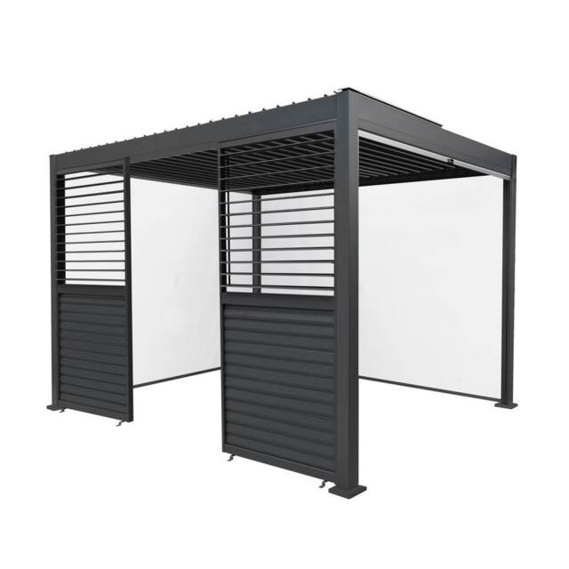 Monstershop Anthracite Aluminium Pergola With White Blinds & 2 Shutter Panels - 3m in Grey - image 1