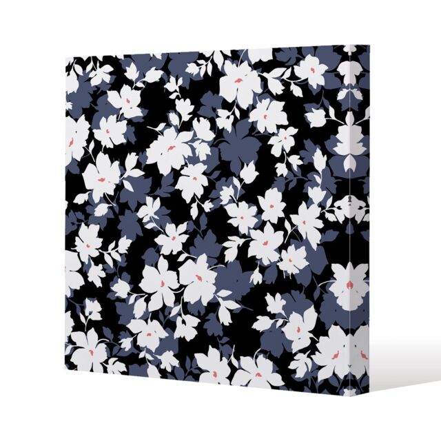 Benjamin Tate Design White Black & Purple Flowers Slim Style Canvas Print 90x90cm in Natural - Size: 90x90 cm - image 1