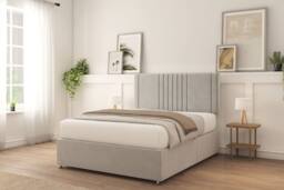 "Sloomy Langston Plush Divan Bed Base No Drawers With 26"" Strutted Headboard in Silver - Size: Super King" - thumbnail 2