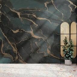 Superfresco Easy Marble Teal Gold Print To Order 3m x 2.8m Mural in Blue - thumbnail 1