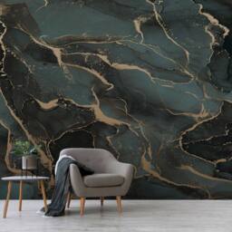 Superfresco Easy Marble Teal Gold Print To Order 3m x 2.8m Mural in Blue - thumbnail 4