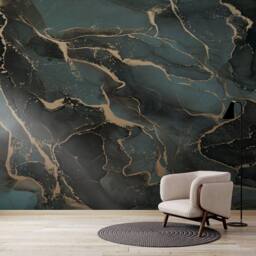 Superfresco Easy Marble Teal Gold Print To Order 3m x 2.8m Mural in Blue - thumbnail 5