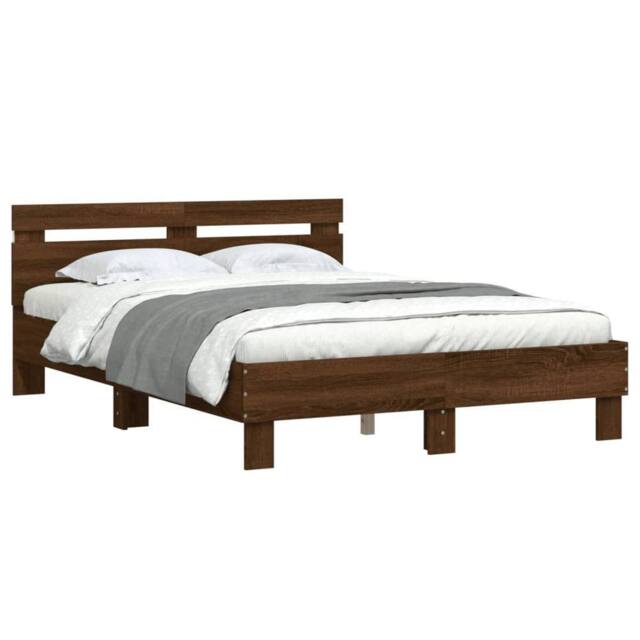 Berkfield Home Durable Bed Frame with LED without Mattress Brown Oak 120x190 cm - Size: Small Double - image 1
