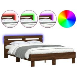 Berkfield Home Durable Bed Frame with LED without Mattress Brown Oak 120x190 cm - Size: Small Double - thumbnail 3
