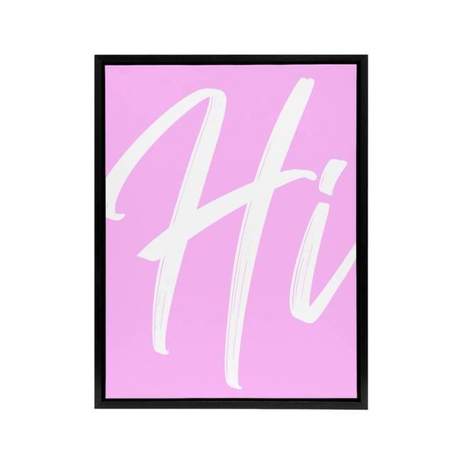 "Artery8 Large Hi Word Pink White Brush Stroke Design Framed Canvas Wall Art - Size: W12"" x H16""" - image 1