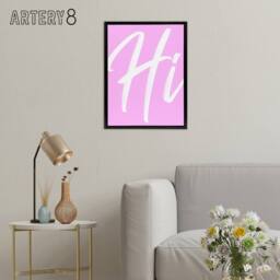 "Artery8 Large Hi Word Pink White Brush Stroke Design Framed Canvas Wall Art - Size: W12"" x H16""" - thumbnail 3