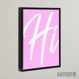 "Artery8 Large Hi Word Pink White Brush Stroke Design Framed Canvas Wall Art - Size: W12"" x H16""" - thumbnail 2