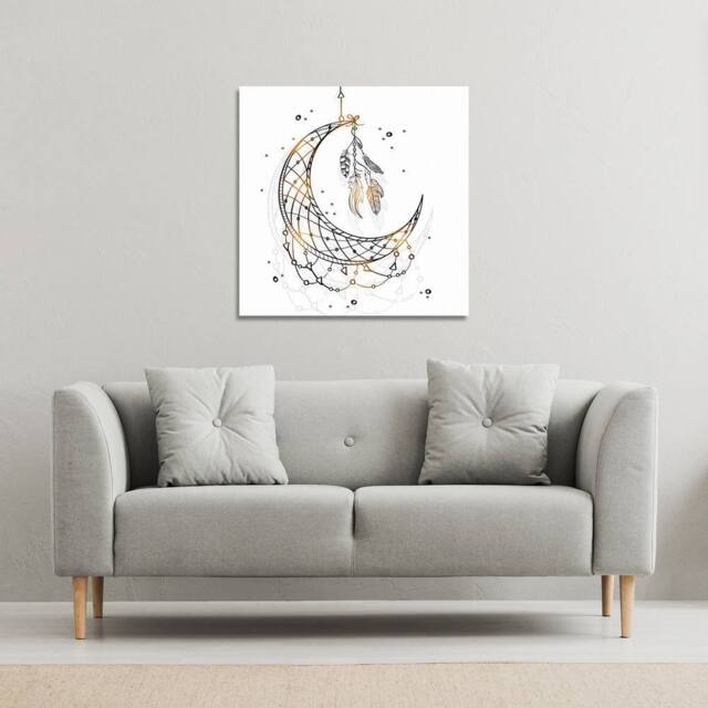 Benjamin Tate Design Dream Catcher with Crescent Moon (Canvas Print) / 114 x 114 x 4cm in Natural - Size: 114 x 114 x 4 cm - image 1