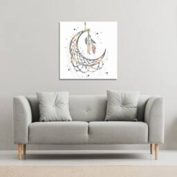 Benjamin Tate Design Dream Catcher with Crescent Moon (Canvas Print) / 114 x 114 x 4cm in Natural - Size: 114 x 114 x 4 cm - thumbnail 1