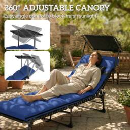 OUTSUNNY Folding Sun Lounger, Sunbed with Canopy in Dark Blue - thumbnail 4